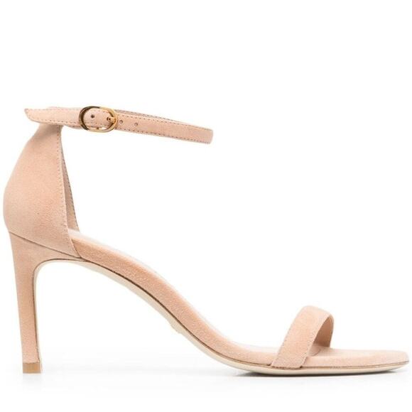 New Stuart Weitzman Nunaked Neutral Suede Classic Heel Sandals Size 10 - Picture 2 of 15